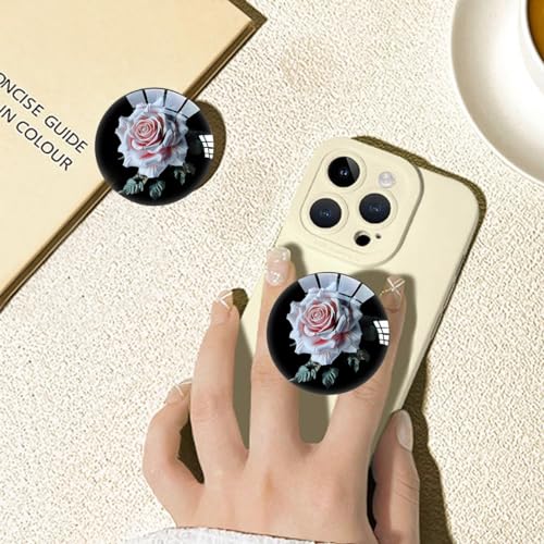 Translucent Clear Phone Grip with Expanding Kickstand,Cell Phone Collapsible Stand Pink Rose Flower Design for Smartphones
