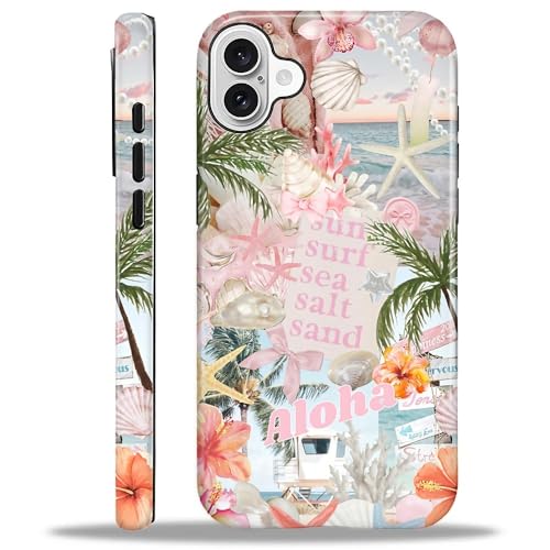 Case for iPhone 16, Cute Phone Case, Aloha Summer Collage | Hybrid 2-Layer Phone Cover，Military-Grade Protection Durable Shockproof Anti-Scratch Cases - color: Pink Aloha Summer Collage, size: Iphone 16
