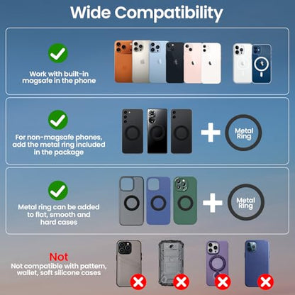 Magnetic Car Phone Holder for Magsafe, Alloy 360° Folding Cell Car Phone Mount with Ultra Stable Suction Cup and Reusable Gel, Dashboard Windshield Stand for iPhone 17-12 Android Pixel Samsung