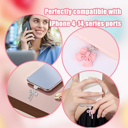 Penitue 4pcs Phone Dust Plug Charms, Creative Charging Port Dust Plug Cover - style: Bow Style
