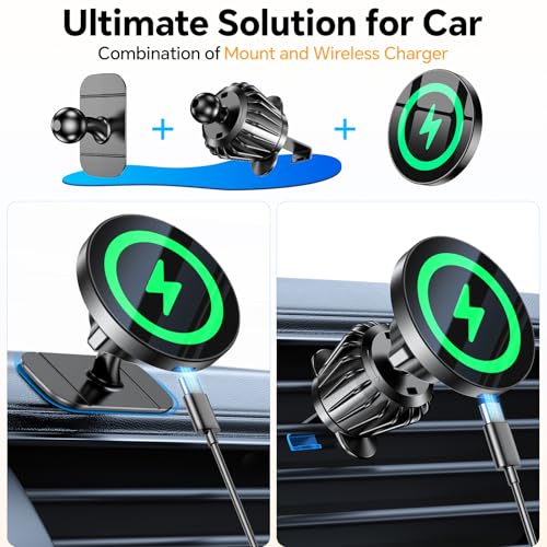 Coolpow Magsafe Car Mount Charger, Magnetic Wireless Car Charger for iPhone - color: Black