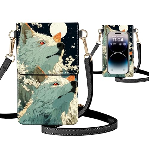 Small Crossbody Bags for Women Touchscreen Cell Phone Bag Cross Body Purses with adjustable Strap,Gifts For Teenage Girls - color: White Wolves Cartoon