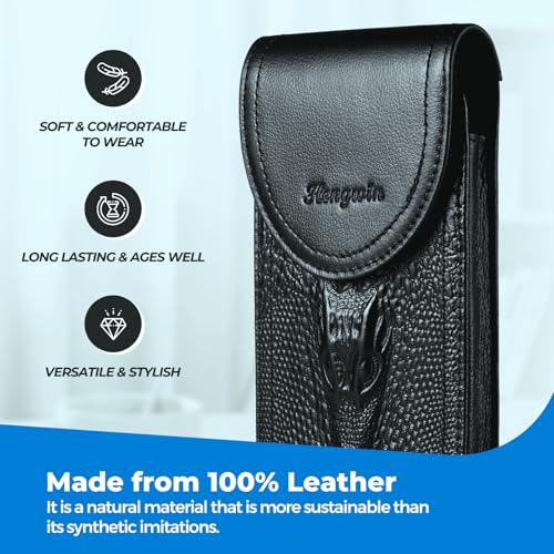 Genuine Leather Phone Belt Case with Belt Clip Belt Loop, Cell Phone Holster Fits 6.5" Large Smartphones, Sturdy Utility Phone Pouch Belt Holder for Daily Use, Travel, Hiking, Working (Black) - color: Black