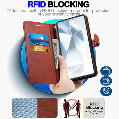 AICase for Samsung Galaxy S25 Ultra Wallet Case with [RFID Blocking] PU Leather Flip Folio Strong Magnetic Closure Protective Cover Credit Card Holder Kickstand Men Women for S25 Ultra 6.9" 2025_2 - color: Brown