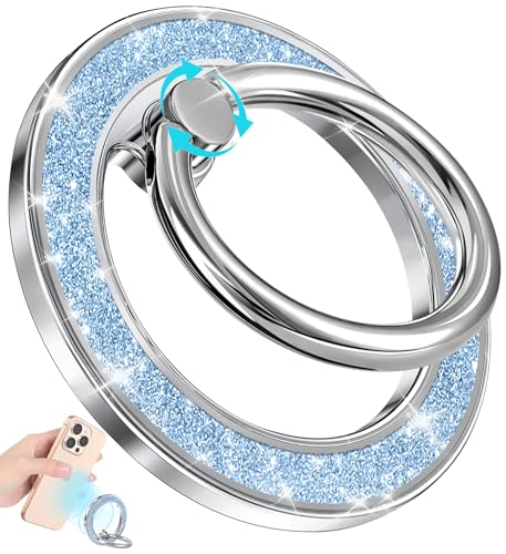Phone Ring Holder Compatible with MagSafe - Magnetic Cell Phone Grip for Women Cute Magnet Removable Finger Ring Grip Stand Glitter Sparkle for iPhone 17 16 15 14 13 Pro Max Plus, Blue - color: Blue