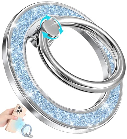 Phone Ring Holder Compatible with MagSafe - Magnetic Cell Phone Grip for Women Cute Magnet Removable Finger Ring Grip Stand Glitter Sparkle for iPhone 17 16 15 14 13 Pro Max Plus, Blue - color: Blue