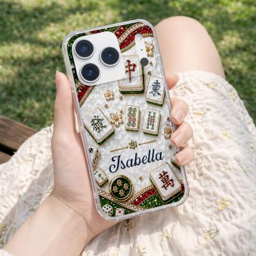Mahjong Social Club, Personalized Clear Phone Case, Gift for Mahjong Lovers Custom Smartphone Cover Cute Tile Game Player Accessories Women Men Game Night Protective Slim Bumper Shell