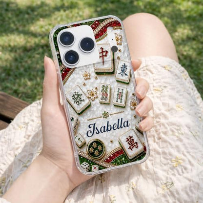 Mahjong Social Club, Personalized Clear Phone Case, Gift for Mahjong Lovers Custom Smartphone Cover Cute Tile Game Player Accessories Women Men Game Night Protective Slim Bumper Shell