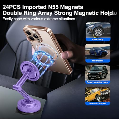 All-Metal Alloy Long Arm Magnetic Suction Cup Car Phone Mount(Purple) - color: Purple