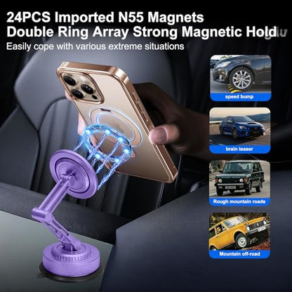 All-Metal Alloy Long Arm Magnetic Suction Cup Car Phone Mount(Purple) - color: Purple