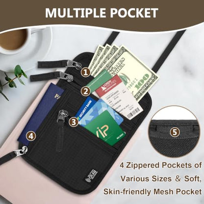 Likesing 5.5" L x 7.9" W Travel Neck Wallet, RFID Passport Pouch(Grey) - color: Grey