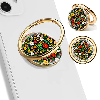 Cell Phone Ring Holder, Cute Phone Ring Grip Stand, 360°Rotation Funny Metal Kickstand Finger Grip Colorful Boho Flowers - color: Colorful Boho Flowers