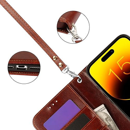 Bocasal Detachable Wallet Case Card Holder for iPhone 15 Pro Max Brown | RFID Blocking Kickstand Card Slots Holder PU Leather Magnetic Shockproof Wrist Strap Removable Flip Protective Cover 6.7 inch - color: Brown