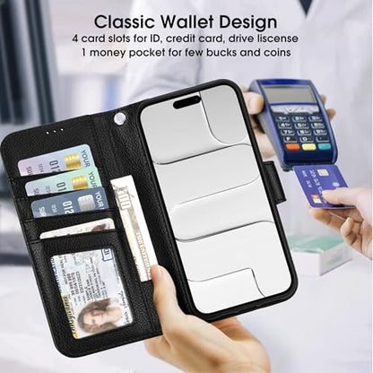 Arae Compatible with iPhone Air Case Wallet with Card Holder, Wristlet Strap Wallet Flip Cover for iPhone Air 6.5 inch Men/Women, RFID Blocking, Kickstand, Litchi Black - color: Litchi Black, size: iPhone Air 6.3 inch