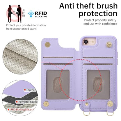 for iPhone 7/8/SE 2022/SE 2020 Wallet Case with Card Holder Slots and Strap, RFID Blocking Magnetic Flip Folio Cover, Crossbody Purse Protection Case with Kickstand,Purple Diamond - color: Purple Diamond, size: iPhone 7/8/SE 2022/SE 2020(6.6")