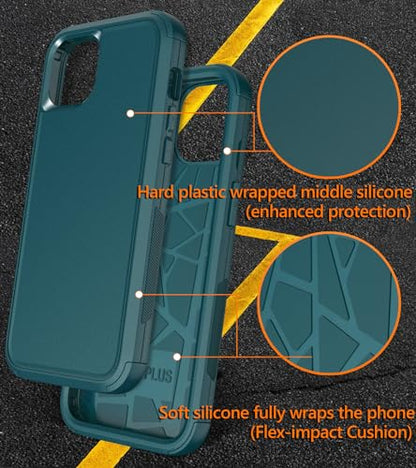 Diverbox for iPhone 15 Pro Case [Shockproof] [Dropproof] [Tempered Glass Screen Protector ],Heavy Duty Protection Phone Case Cover for Apple iPhone 15 Pro 6.1 inch (Dark Green) - color: Dark Green