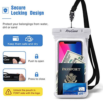 ProCase 2 Pack Waterproof Phone Pouch, Underwater Phone Case Up to 7", Dry Bag for iPhone 17 Air 16 15 14 13 Pro Plus Max, Galaxy S24 S23 S22 Ultra Pixel, Beach Essentials -White & Black - color: White/Black