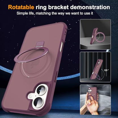 SKYLMW Compatible with iPhone 16 Case with Stand,Wine Red | iPhone 16 Phone Case 6.1",Magnetic Ring Stand,Compatible with MagSafe,Military-Grade Protection,Great Grip Feeling - color: Wine Red, size: Iphone 16