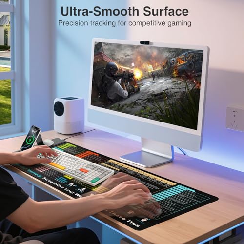 Wireless Charging Mouse Pad with Foldable Phone Holder, 31.5"x15.8" in - color: Black Excel-Phone Holder-31.5"x15.8"