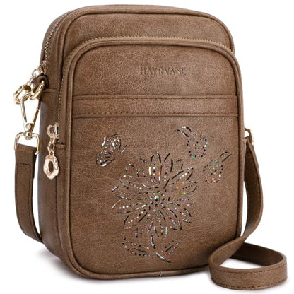 Small Crossbody Bags for Women, RFID Phone Purse with Card Slots, Triple Compartments Lightweight Shoulder Bag - color: 10-apricot