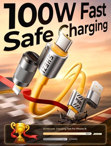 Silicone 4 in 1 USB C Cable 100W Compatible with Lightning Cable - color: Yellow, size: 100W, style: Silicone Cable
