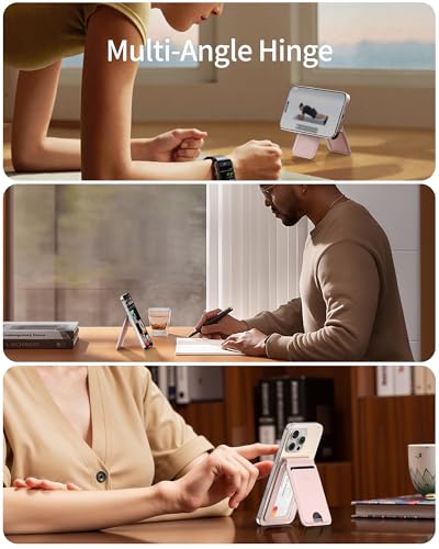 iWALK Stronger Magnetic Wallet, Upgraded for MagSafe Wallet, RFID Blocking, 5 Card Holder with Adjustable Stand, Slim Leather Phone Wallets for iPhone 17/16/15/14/13/12 Series, iPhone Wallets - color: Pink