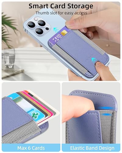 HiWe for MagSafe Wallet, 7 Cards Holder for Phone Case, RFID Blocking - color: Lavender Wallet - Grey Band
