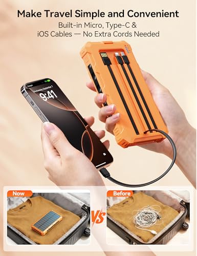 Solar Charger Portable Power Bank 20000mah External Battery Pack for iphone - color: Orange
