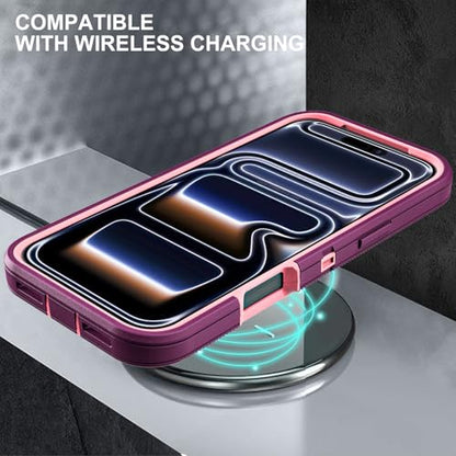 YKHJKLEC for iPhone 17 Pro Case, Military Grade 3 in 1 Heavy Duty Shockproof/Drop Proof/Dust Proof Case with 2Pcs Tempered Glass Screen Protector (Purple/Pink) - color: Purple/Pink