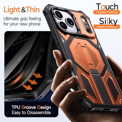 for iPhone 17 Pro Max Case with Kickstand, [15FT Military-Grade Drop Protection] [Compatible with MagSafe] Rugged Shockproof Heavy Duty Magnetic iPhone 17 Pro Max Phone Case Cover (Orange) - color: Orange