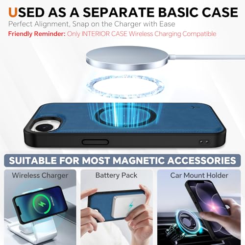 TUCCH 2-in-1 Removable Wallet Case for iPhone 17e & 16e (6.1"), Light Blue | RFID Blocking, 4 Card Holders, Kickstand, Wrist Strap, Wireless Charging, Shockproof TPU, PU Leather, Magnetic, Flip Cover - color: Light Blue