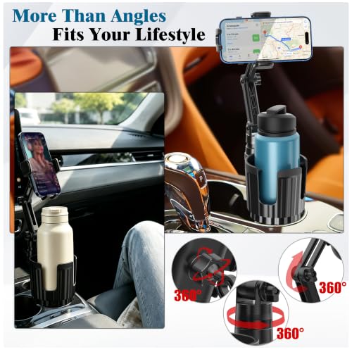 SAGRUILA 2-in-1 Cup Holder Phone Mount, Adjustable Phone Cup Holder for Car