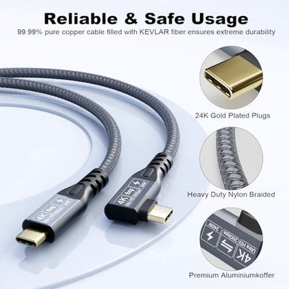 USB C 3.2 Gen2x2 20Gbps Cable, 90Degree USB C 4K@60Hz UHD Video 5A/240W PD3.1 Fast Charge Cord with E-Marker Compatible with Thunderbolt 3/4 - size: 90D 20G 240W 1M
