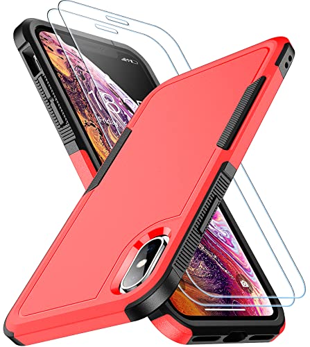 SPIDERCASE for iPhone Xs Max Case, [10 FT Military Grade Drop Protection] [Non-Slip] [2 pcs Tempered Glass Screen Protector] Shockproof Airbag Cushion Protective Case for iPhone Xs Max 6.5” (Red) - color: Red