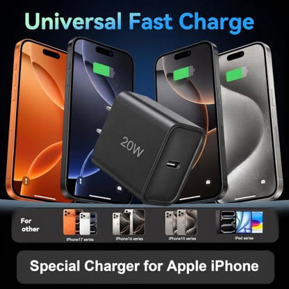 i Phone 17 Charger Fast Charging,USB c Charger,wall Charger with 6ft Cables (White and Black, 4ft and 6ft) - color: White and Black, size: 4ft and 6ft