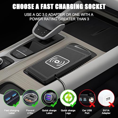 ZPSHYD 15W Wireless Car Charger Pad, Trim‑to‑Fit Qi Fast Charging Mat, 4‑Mode Auto‑Sensing (5W/7.5W/10W/15W), Separated Coil Anti‑Overheat, Non‑Slip Waterproof, Case‑Friendly, for iPhone & Android - color: 1m Cable USB Port