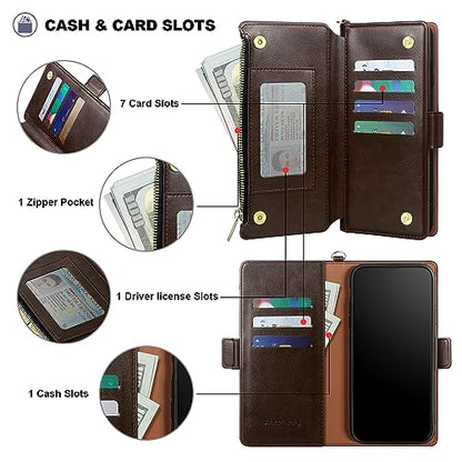 Antsturdy for iPhone 13 Pro Max Phone Wallet Case Women,Coffee | RFID Blocking,with Credit Card Holder Slots,PU Leather Purse,Zipper Pocket,Wrist Strap Kickstand,Flip Folio Cover for Men - color: A-Coffee