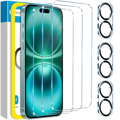 Fotbor for 3Pack iPhone 16 Plus Screen Protector with 3Pack Camera Lens Protector, 9H+ Tempered Glass Easy Installation Kit, Case Friendly iPhone 16 Plus - size: iPhone 16 Plus-6.7 inch