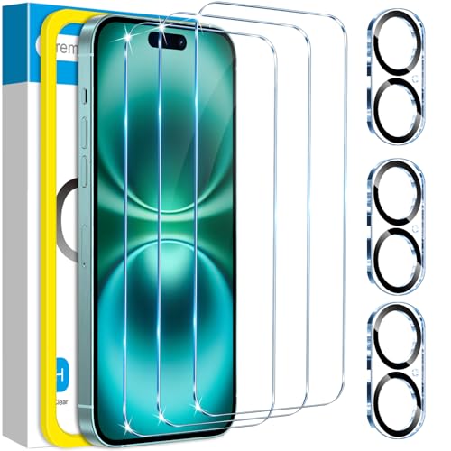 Fotbor for 3Pack iPhone 16 Plus Screen Protector with 3Pack Camera Lens Protector, 9H+ Tempered Glass Easy Installation Kit, Case Friendly iPhone 16 Plus - size: iPhone 16 Plus-6.7 inch