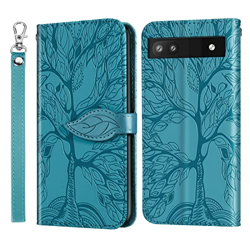 Wallet Case for Google Pixel 6A with Card Holder/Slot,PU Leather Folio Flip Shell [Kickstand][Magnetic Closure][Wrist Strap] Shockproof Cover Fit Google Pixel 6A, Turquoise - color: Turquoise, size: Google Pixel 6A