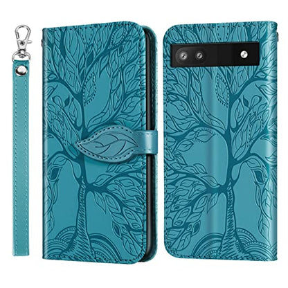 Wallet Case for Google Pixel 6A with Card Holder/Slot,PU Leather Folio Flip Shell [Kickstand][Magnetic Closure][Wrist Strap] Shockproof Cover Fit Google Pixel 6A, Turquoise - color: Turquoise, size: Google Pixel 6A