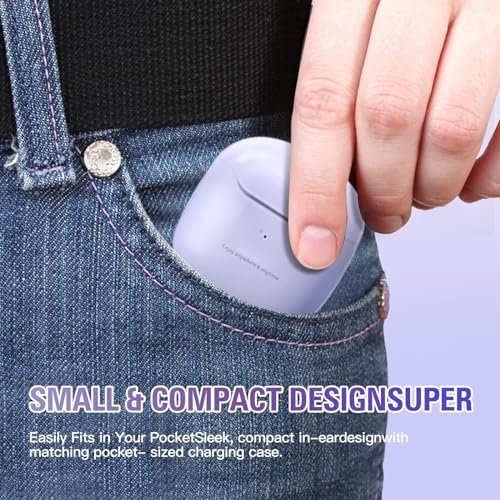 True Wireless Earbuds Purple Bluetooth 5.3 with Microphone for Working Out Noise Canceling Blue Tooth Ear Buds Deep Bass TWS Wireless Earphones with Charging Case in Ear Headphone for iPhone Android - color: Purple