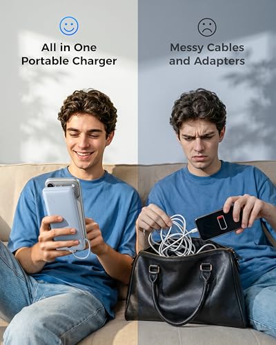VEGER Portable Charger for iPhone, Power Bank Built in Cables and Wall Plug - color: D Blue