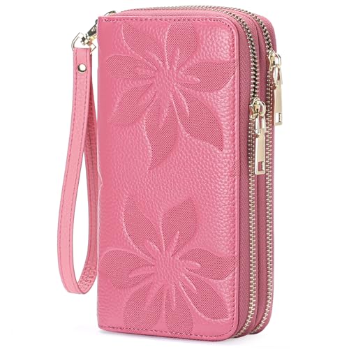GOIACII Women's Wallet RFID Blocking Leather Wristlet - color: A12 Barbie Pink