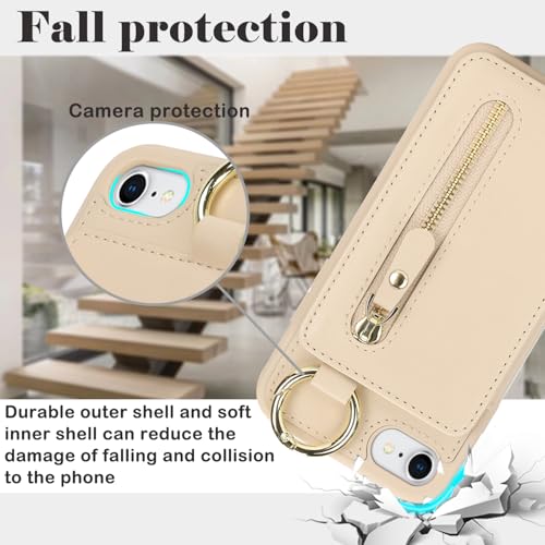 Ｈａｖａｙａ Flip Wallet Case for iPhone SE 3rd & 2nd Gen iPhone 8 & 7 - Beige - color: Beige-Ring, size: iPhone SE 3rd & 2nd Gen & 8 & 7 Case