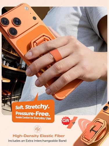 Ultra-Light & Durable Aluminum Phone Grip Stand for MagSafe, Finger Strap - color: Sunset Orange (All-Aluminum)