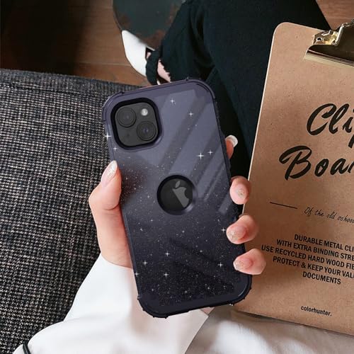IDweel for iPhone 15 Case with Screen Protector,Luxury 3 in 1 Shockproof Slim Fit Hybrid Heavy Duty Protection Glitter Hard PC Cover Soft Silicone Sturdy Bumper Full Body Case,Glitter Navy Blue - color: Glitter Navy Blue