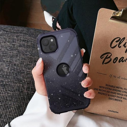 IDweel for iPhone 15 Case with Screen Protector,Luxury 3 in 1 Shockproof Slim Fit Hybrid Heavy Duty Protection Glitter Hard PC Cover Soft Silicone Sturdy Bumper Full Body Case,Glitter Navy Blue - color: Glitter Navy Blue