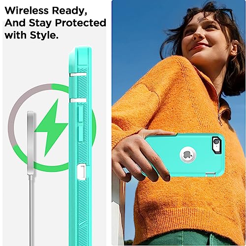 AICase for iPhone SE Case 3rd & 2nd Generation, for iPhone SE 2022/2020 Built-in Screen Protector Heavy Duty Protective Shockproof 3-Layer Full Body Rugged Phone Cover, Aqua Mint/White - color: Aqua Mint/white