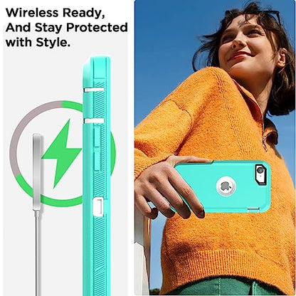 AICase for iPhone SE Case 3rd & 2nd Generation, for iPhone SE 2022/2020 Built-in Screen Protector Heavy Duty Protective Shockproof 3-Layer Full Body Rugged Phone Cover, Aqua Mint/White - color: Aqua Mint/white